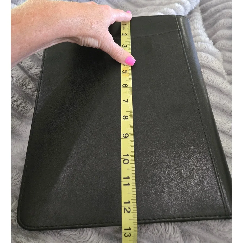 Professional Black Leather Portfolio Organizer Padfolio Business Card Holder